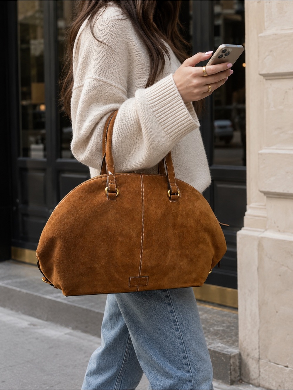 Staud Hester Satchel Tan Camel Suede NEW